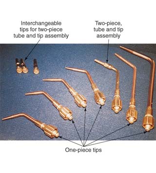 Cutting Tip- the torch cutting tip contains a number of preheat flame ports and a center passage for the cutting oxygen. The preheat flames are used to heat the metal to a temperature where the metal will react with the cutting oxygen.